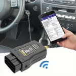 Viecar OBD2 ELM327 Adapter Connected to Car OBD-II Port