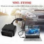 VINT-TT55502 ELM327 OBD2 Adapter connected to a car's OBD2 port