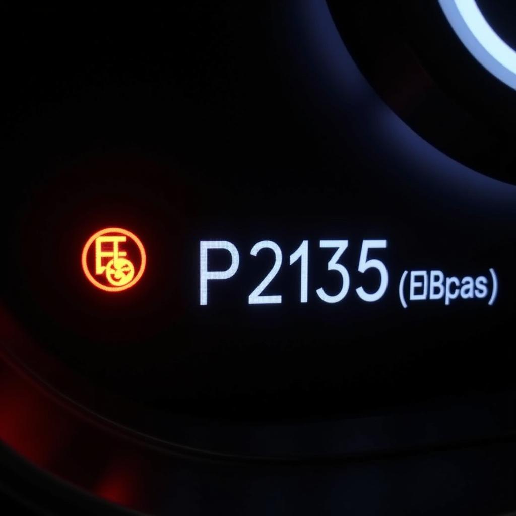 Volvo dashboard displaying check engine light with P2135 code