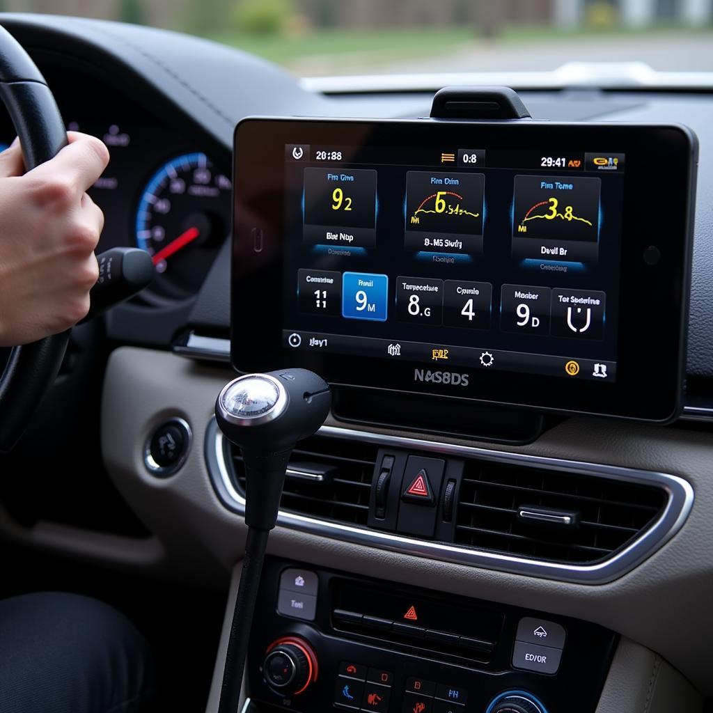 Display of the VS890 OBD2 EOBD scanner showing engine data.