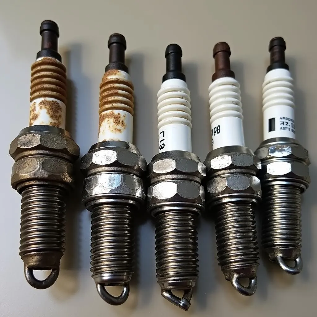 Worn Out Spark Plugs Compared to New Ones