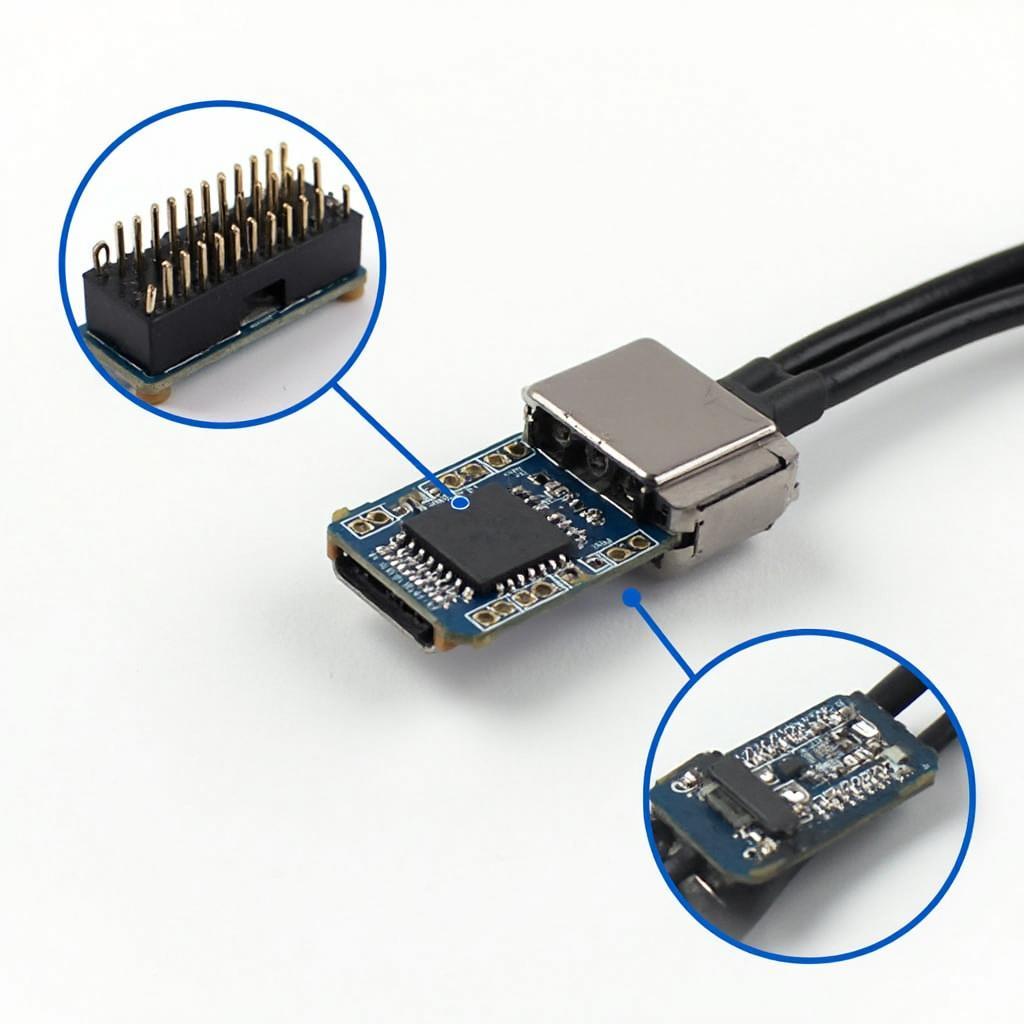 Close-up view of a 16-pin OBD2 cable with an FTDI chipset