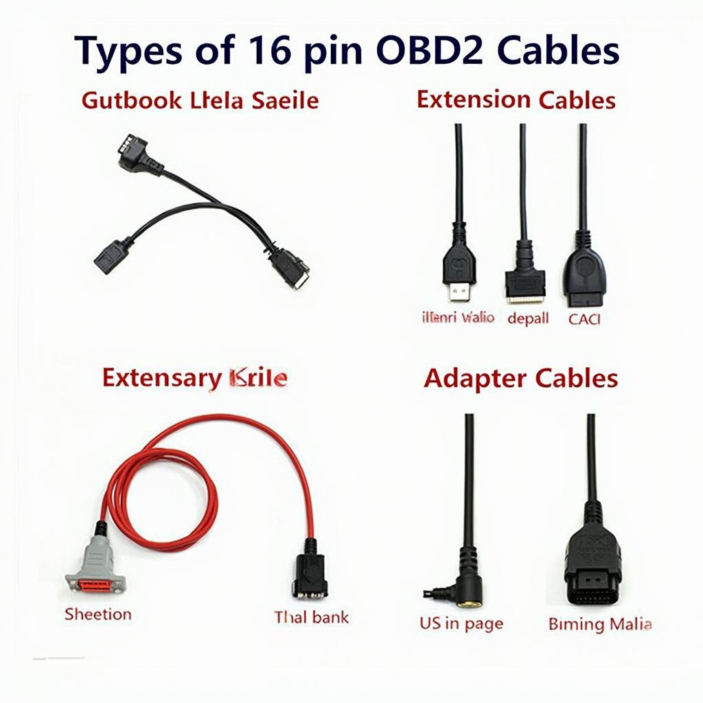 Various 16 Pin OBD2 Cable Types