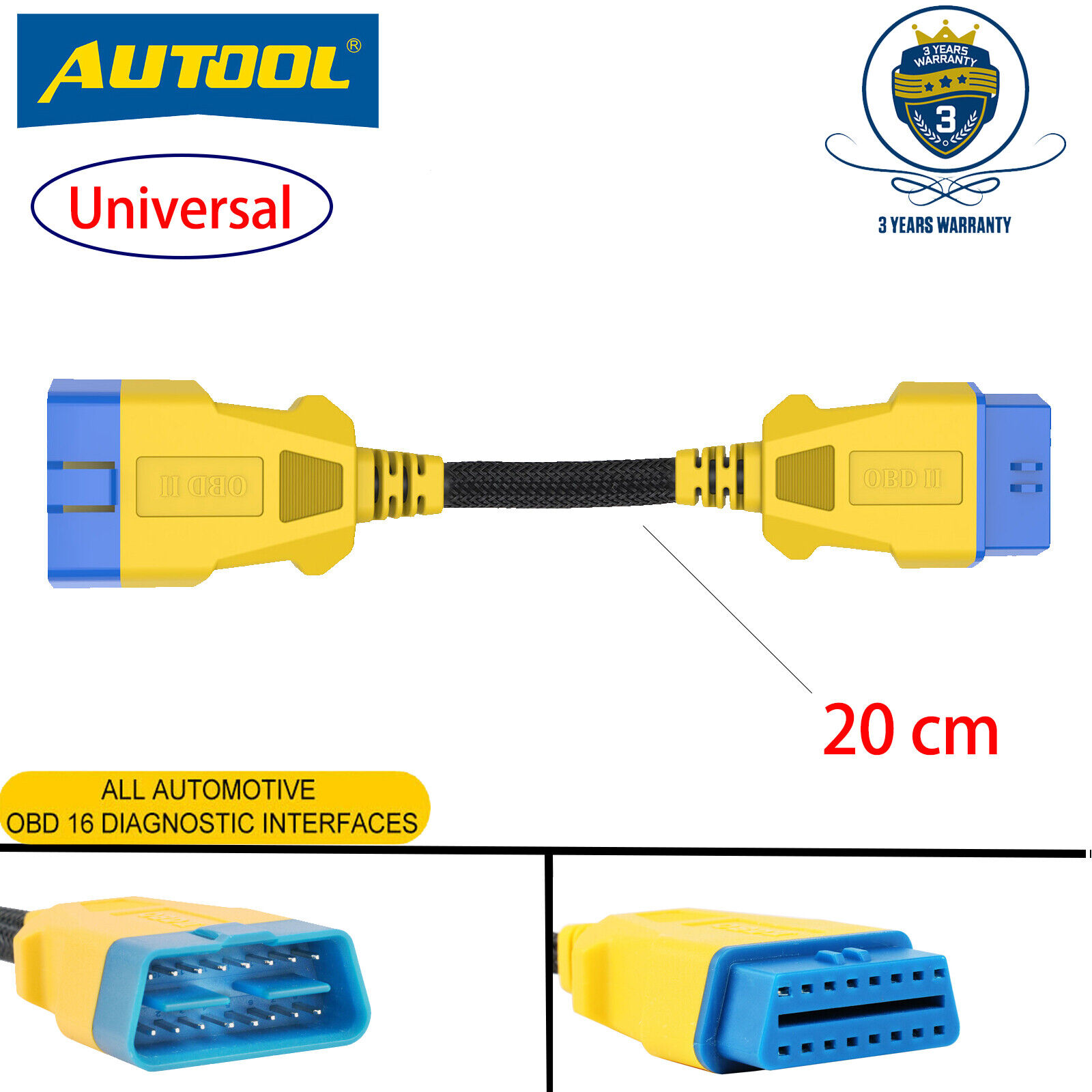 16Pin OBDII OBD2 Diagnostic Scanner Adapter Male to Female Extension Cable 20cm