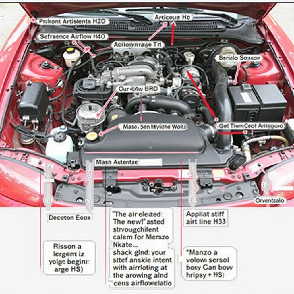 1991 Mazda Miata Engine Bay with Components Labeled