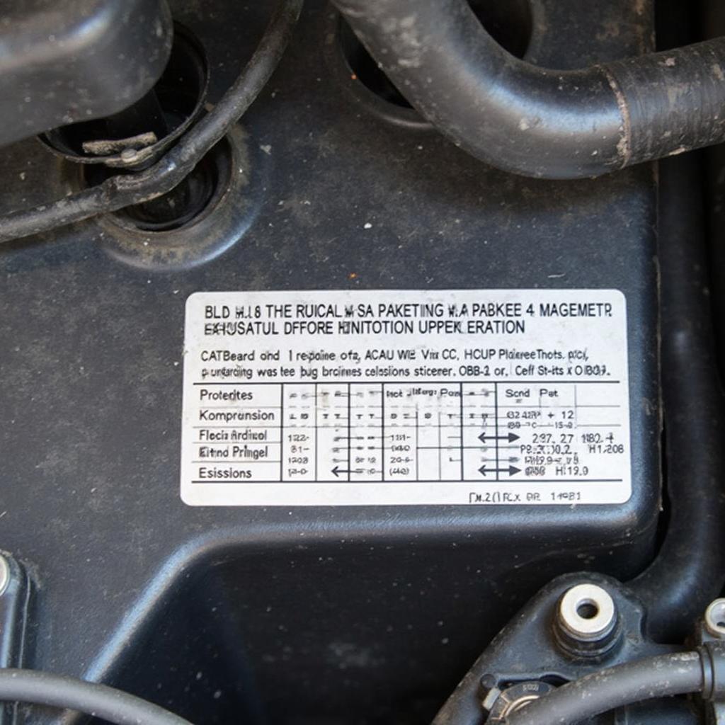 1996 Acura Integra OBD Sticker Under the Hood