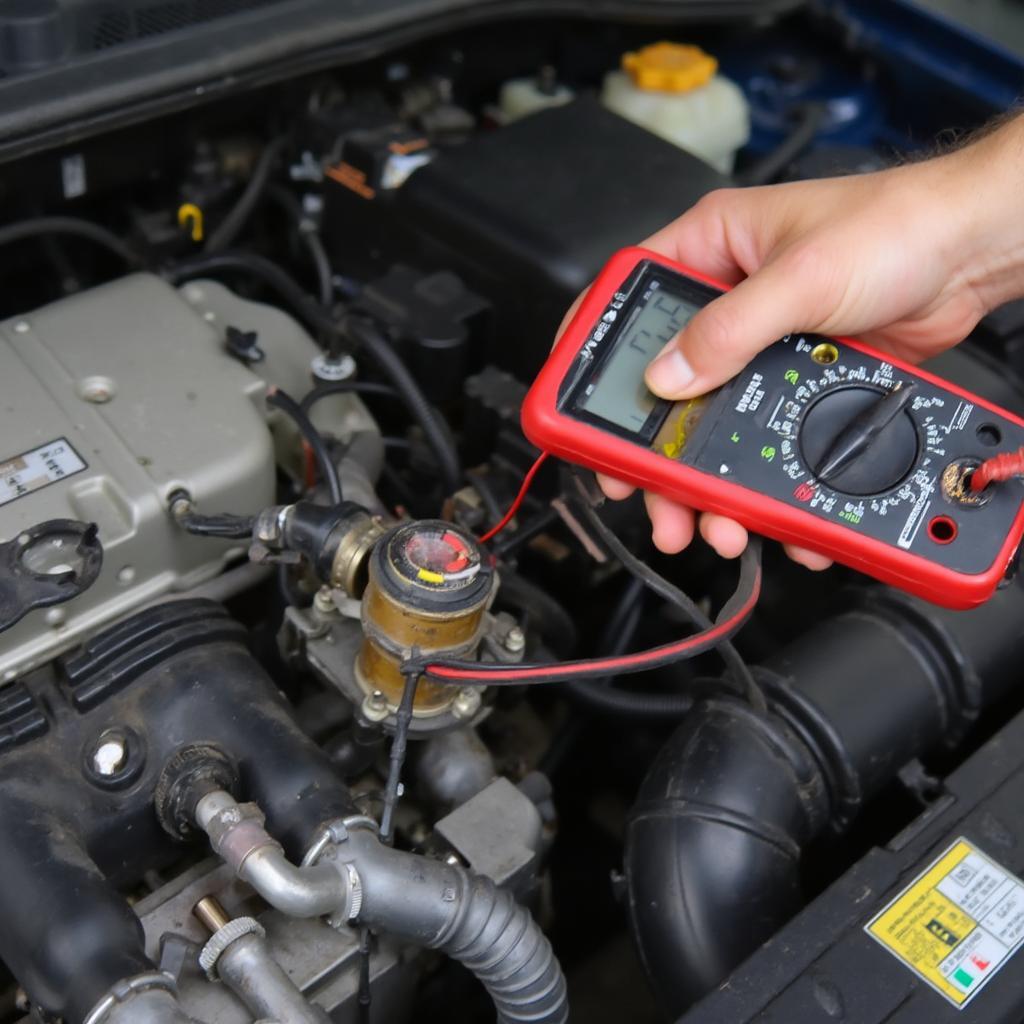 Mechanic Testing Ignition Coil on a 2003 Nissan Sentra