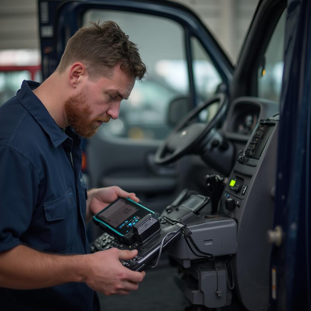 Mechanic Diagnosing OBD2 Codes on a 2003 Sprinter