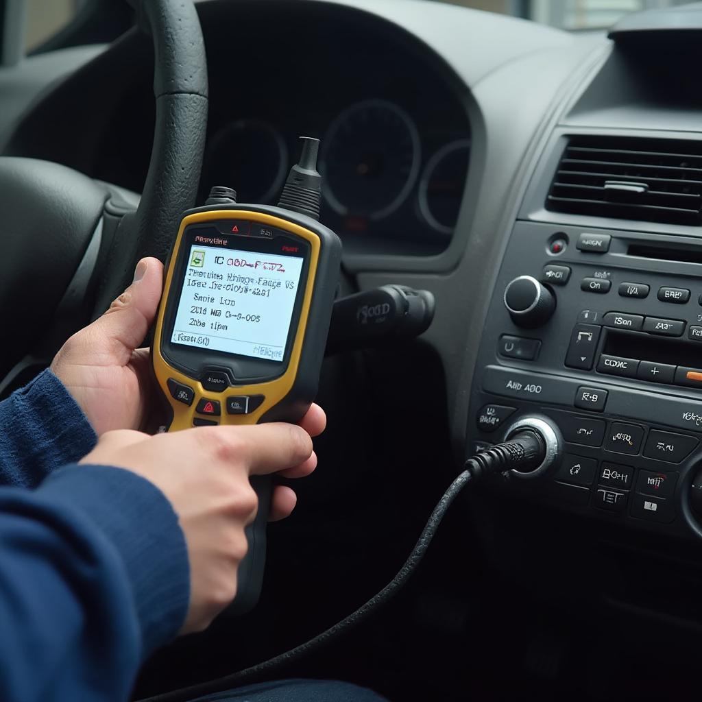 Mechanic Reading OBD2 Codes on a 2006 Honda Civic using a Scanner