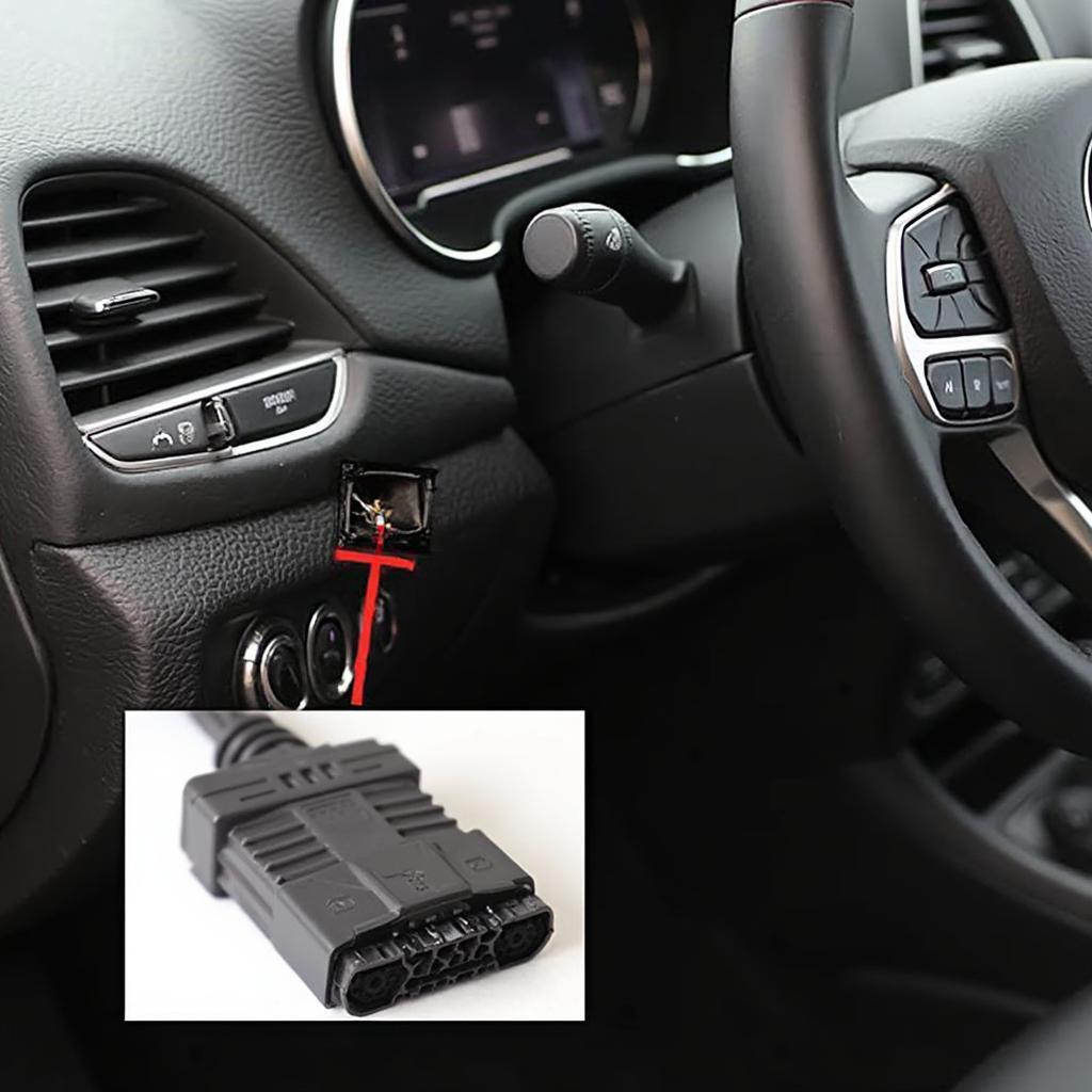 OBD2 Port Location Under the Dashboard of a 2019 Jeep Cherokee