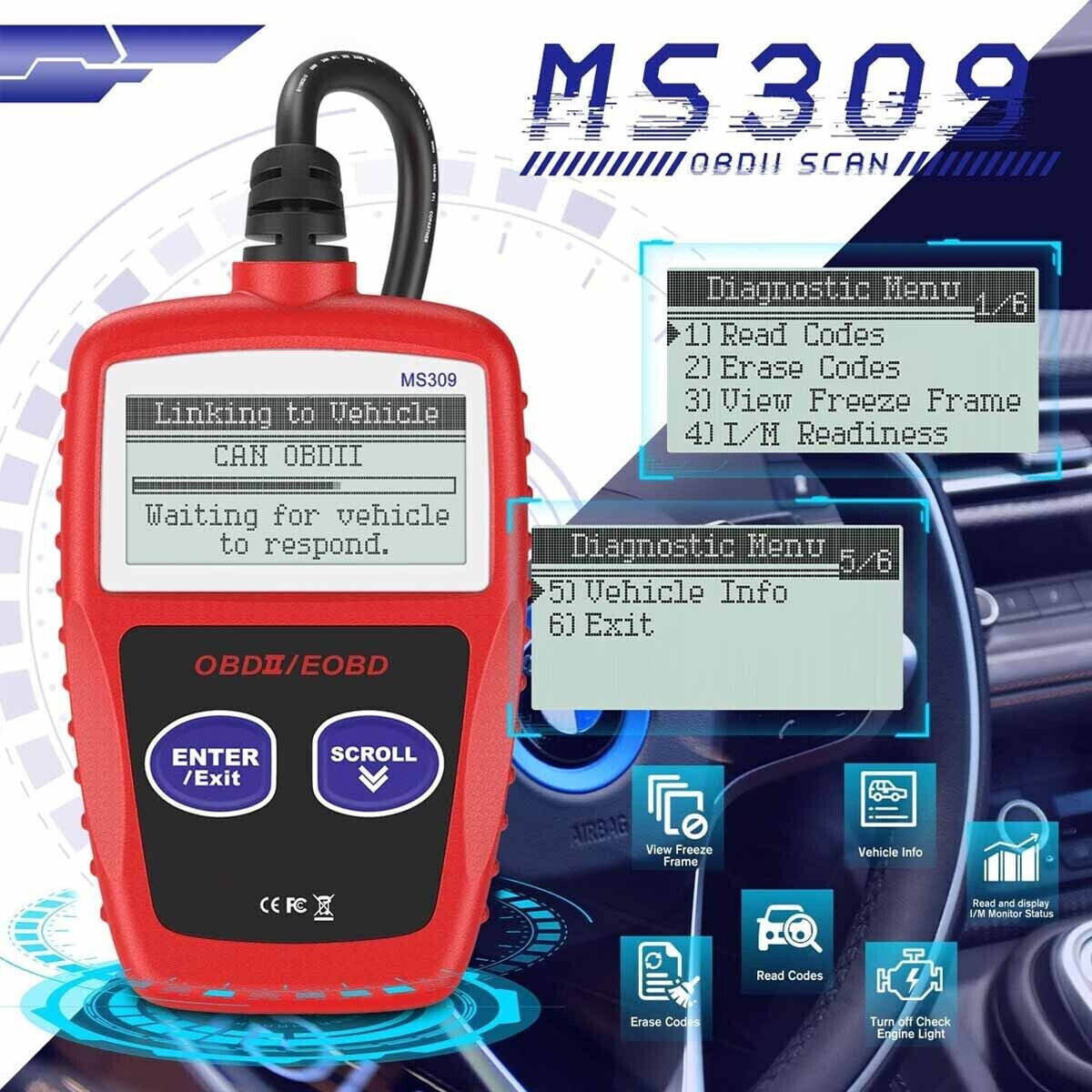 2024 Automotive OBD2 Scanner OBD Code Reader Car Check Engine Fault Diagnostic