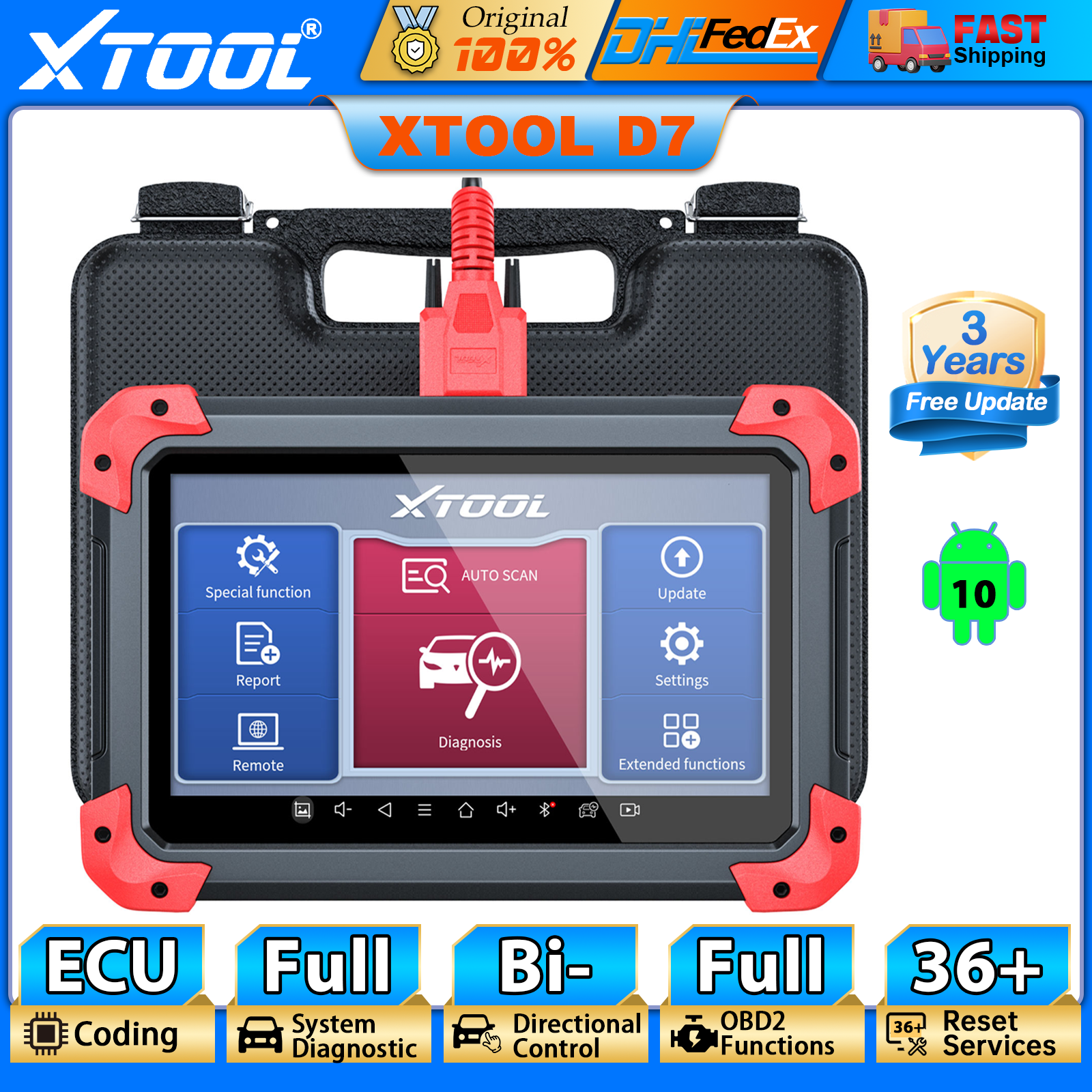 2024 XTOOL D7 OBD2 Diagnostic Scanner Bidirectional All Systems E/CU Coding Tool