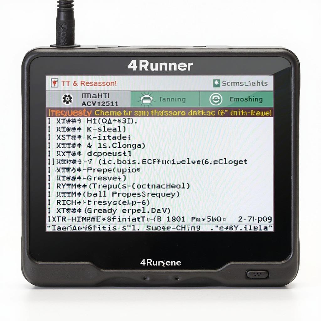 4Runner OBD2 Scanner Displaying Diagnostic Trouble Codes: A close-up view of an OBD2 scanner screen displaying a list of diagnostic trouble codes (DTCs) from a Toyota 4Runner.