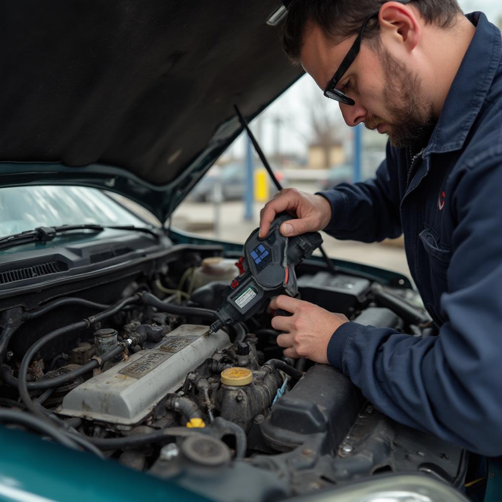 Inspecting the Engine Bay of a 1995 Honda Civic