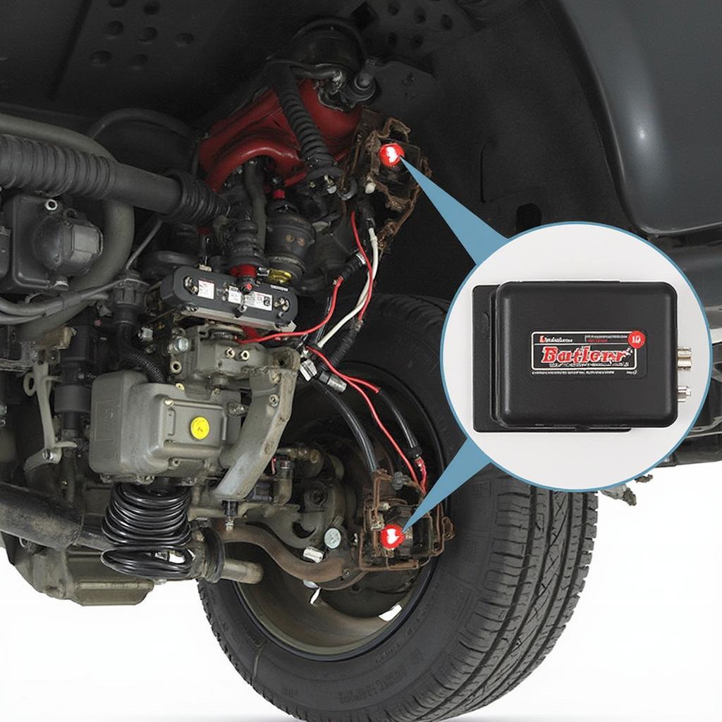 ABS Module and Related Components Highlighted in Car Undercarriage