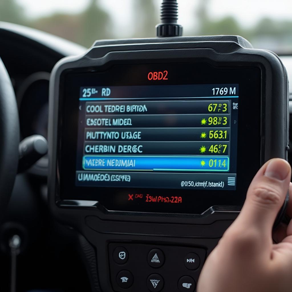 An advanced OBD2 diagnosegerät displaying live data from a Mercedes-Benz.