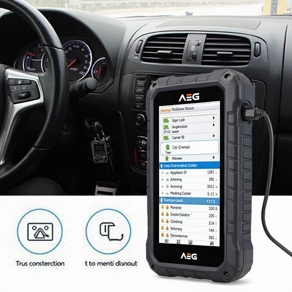 AEG OBD2 Evolution Scanner connected to a car's OBD2 port