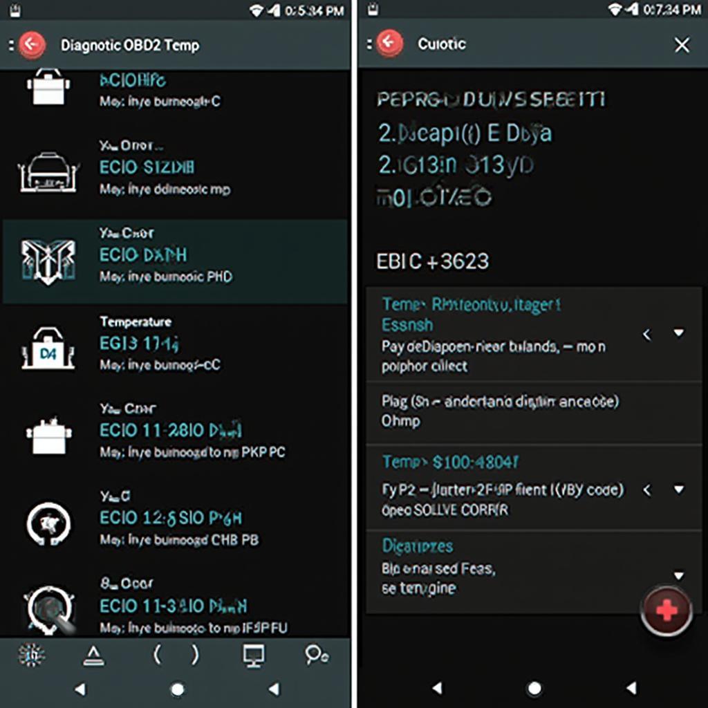 Android OBD2 App Displaying Diagnostics