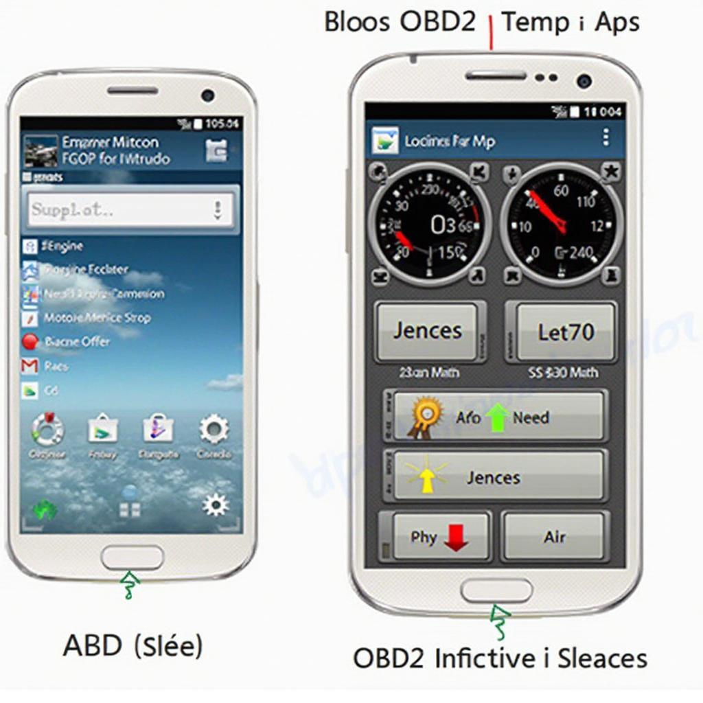 Android OBD2 app interface displaying vehicle data