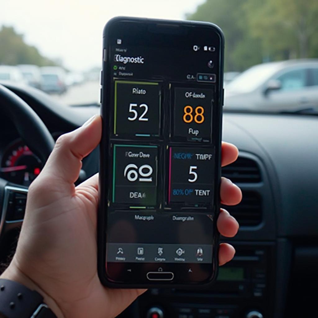 Android phone displaying OBD2 diagnostic data
