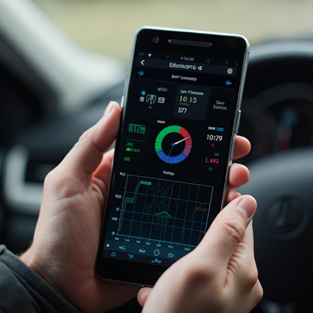 An Android phone displaying various car diagnostic data from a connected Bluetooth OBD2 scanner.