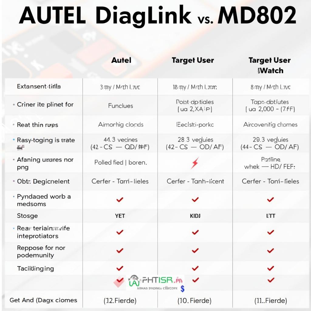 Autel Diaglink vs. MD802 Comparison Chart