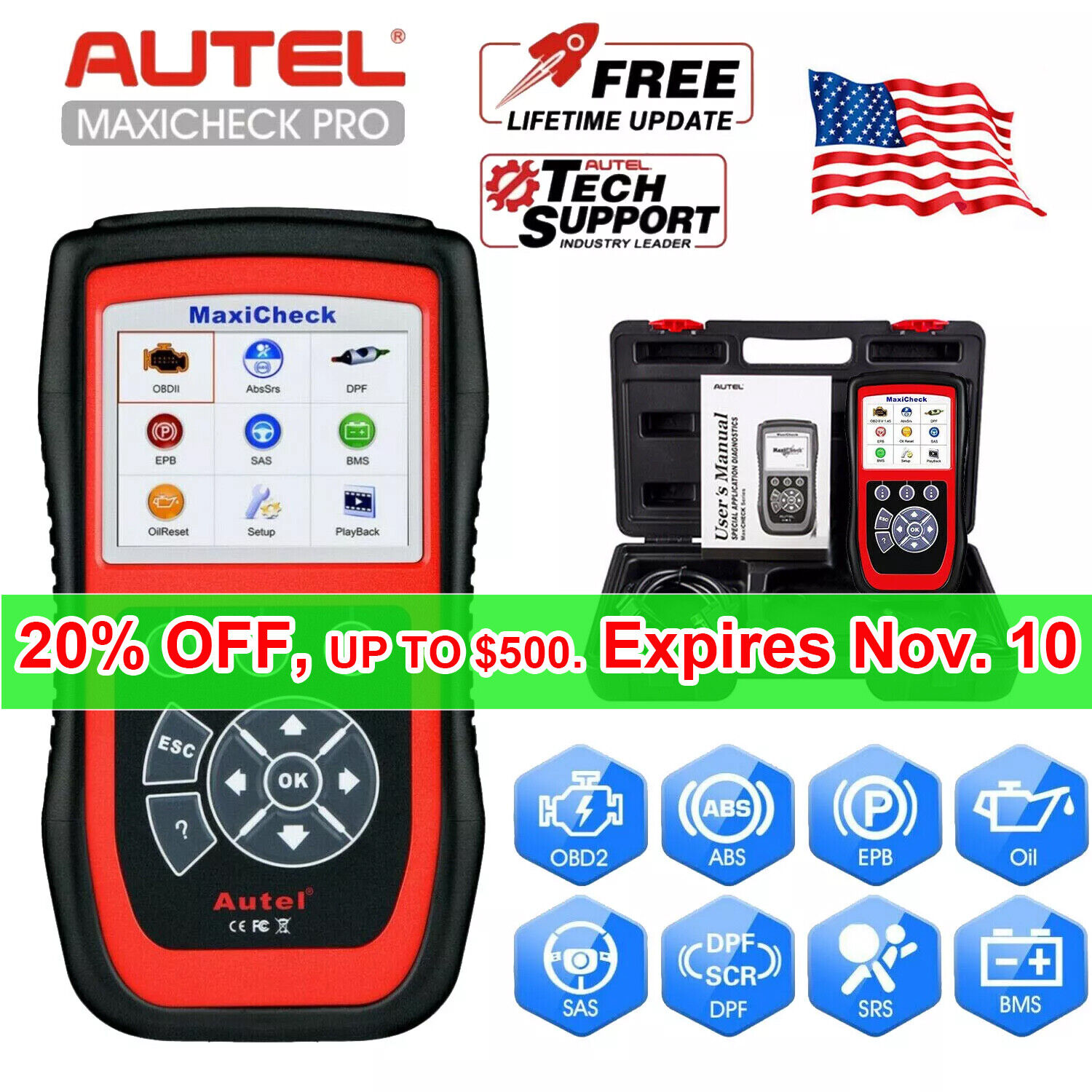 Autel MaxiCheck Pro OBD2 Diagnostic Tool Code Reader Scanner ABS Bleeding DPF