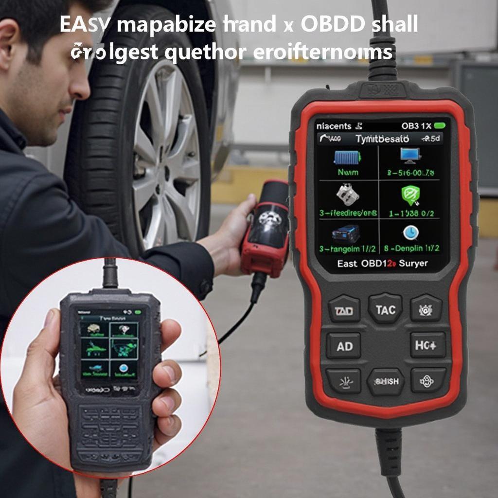 Autophix OM129 OBD2 scanner being used to diagnose a car problem