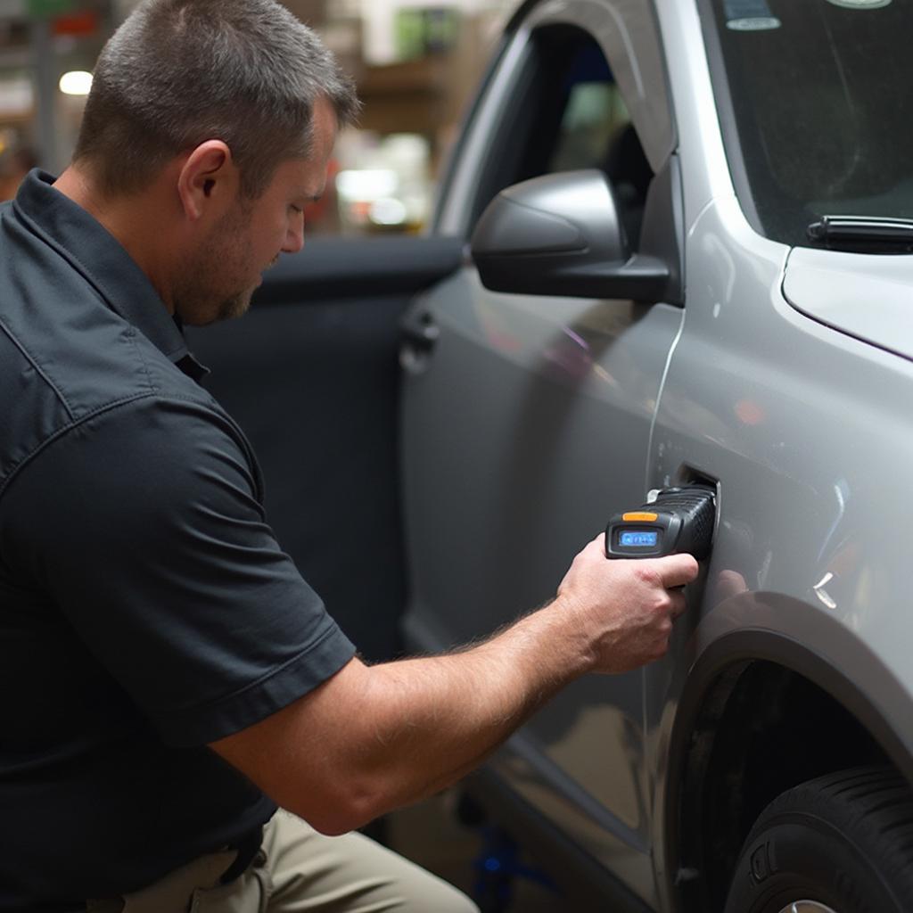 AutoZone Employee Scanning a Car's OBD2 Port