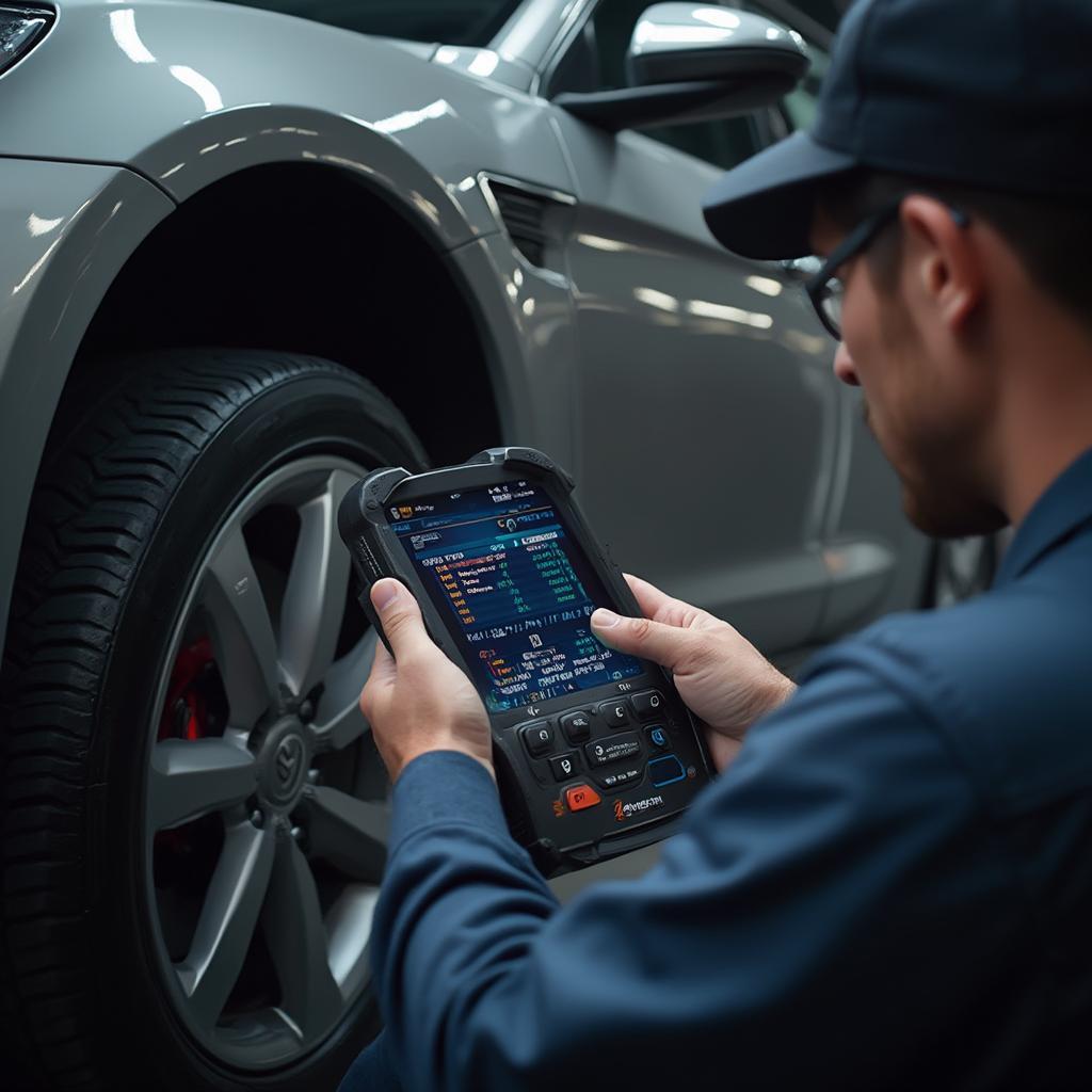 Mechanic using a BAS diagnostic tool