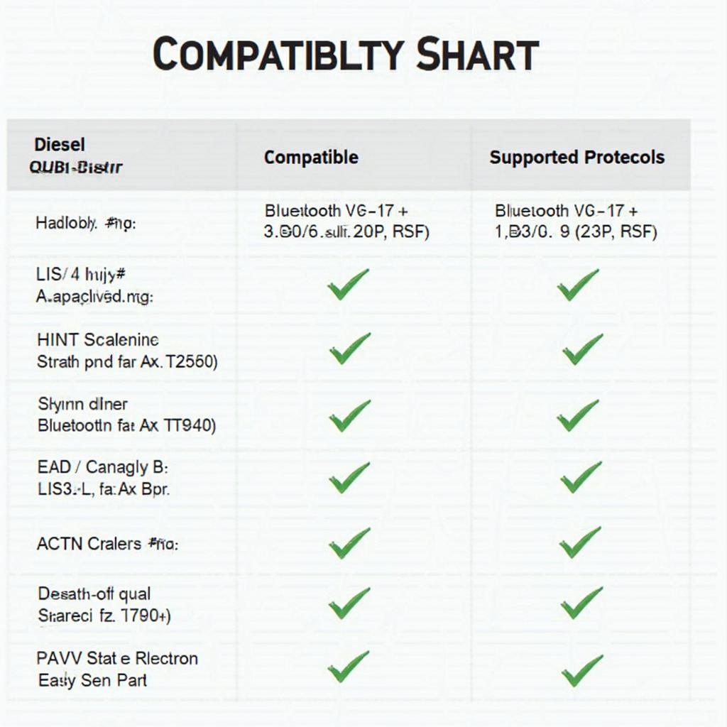 Bluetooth Diesel OBD2 Adapter Compatibility Chart