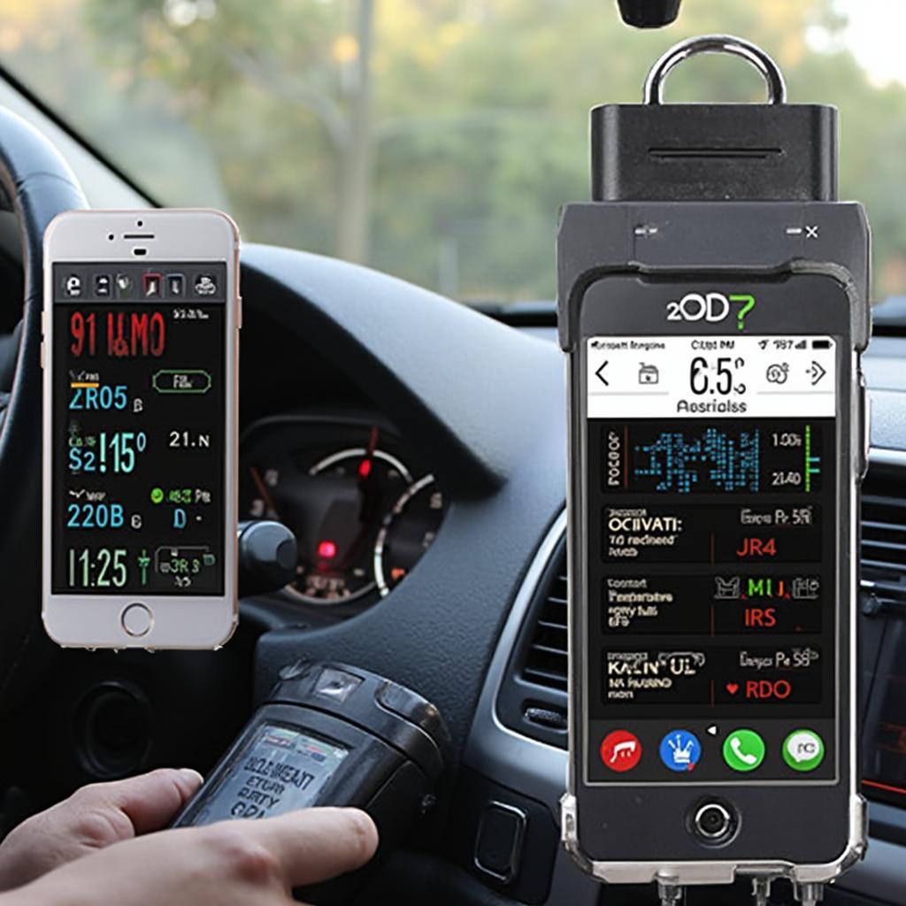 Smartphone displaying car diagnostics using a Bluetooth OBD2 scan tool