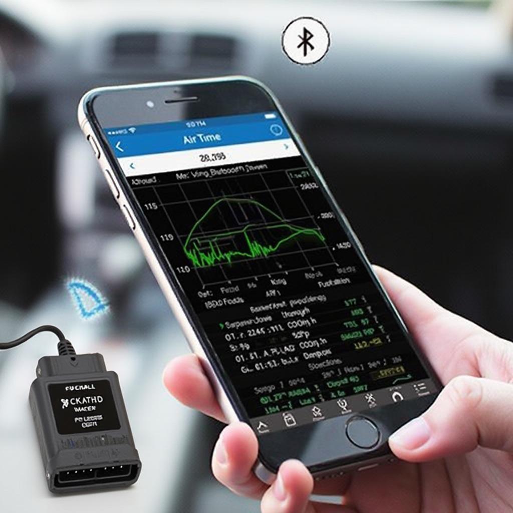 Smartphone displaying air fuel ratio data from a Bluetooth OBD2 scanner