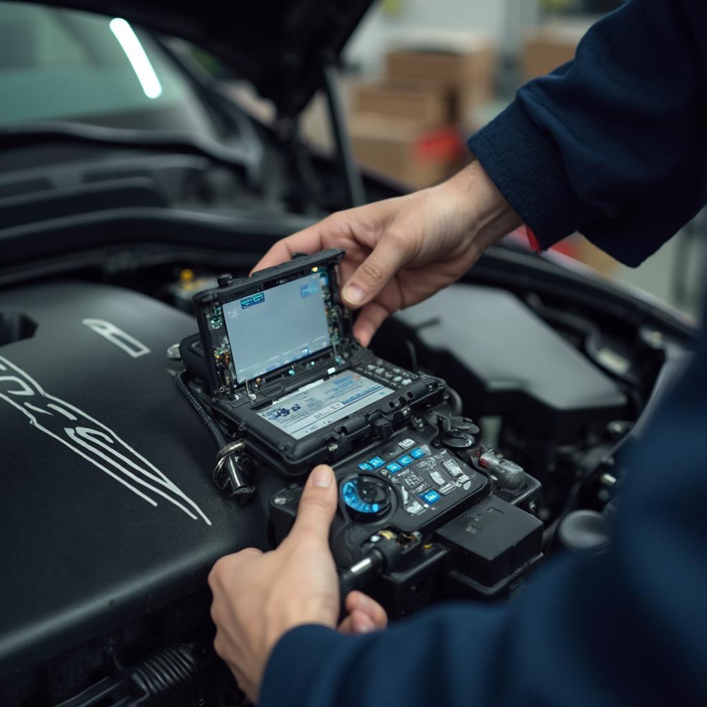 BMW Mechanic Inspecting Engine Control Module