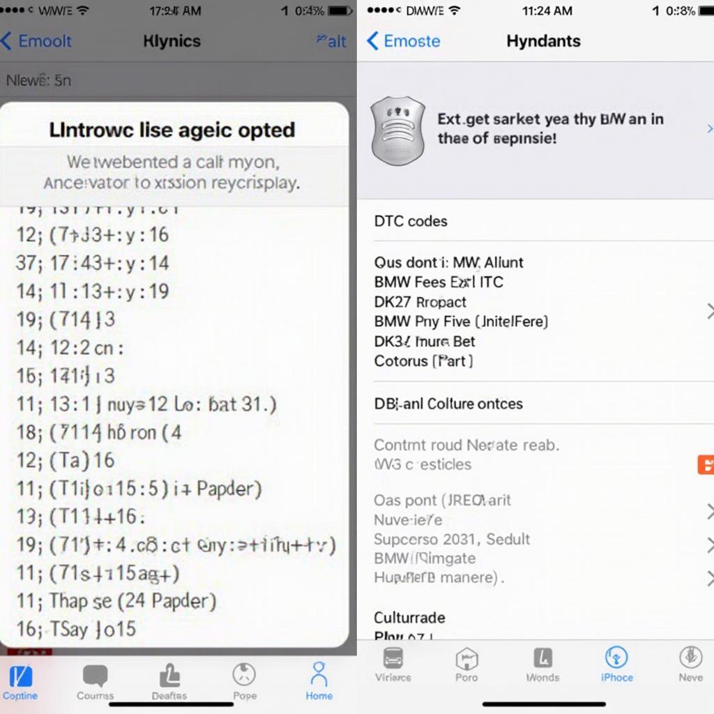 BMW OBD2 App on iPhone Displaying DTC Codes