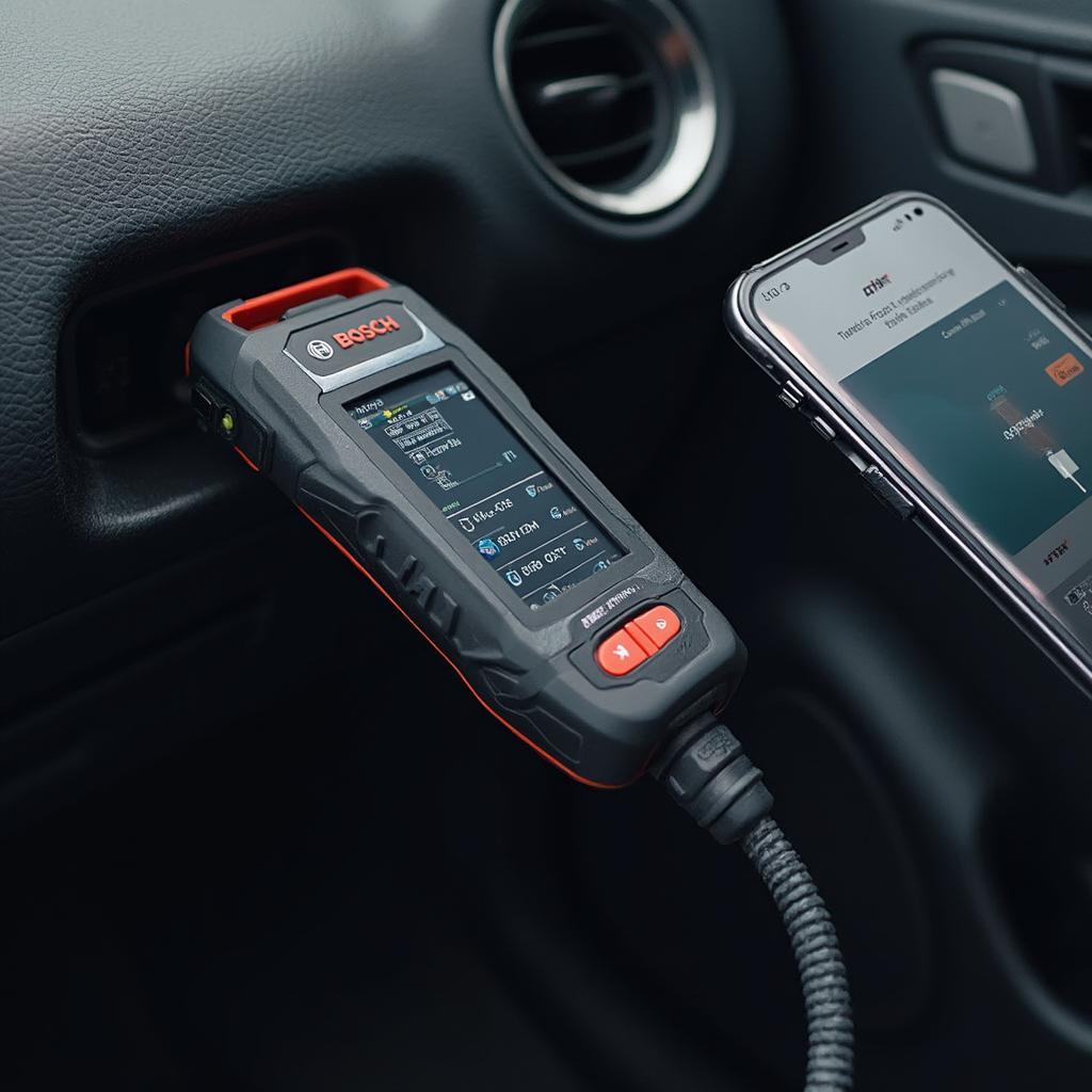 Bosch Bluetooth OBD2 Scanner Connected to Smartphone