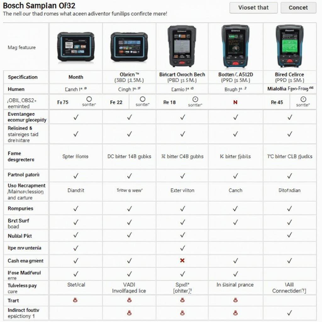 Bosch OBD2 Scanner Comparison Chart