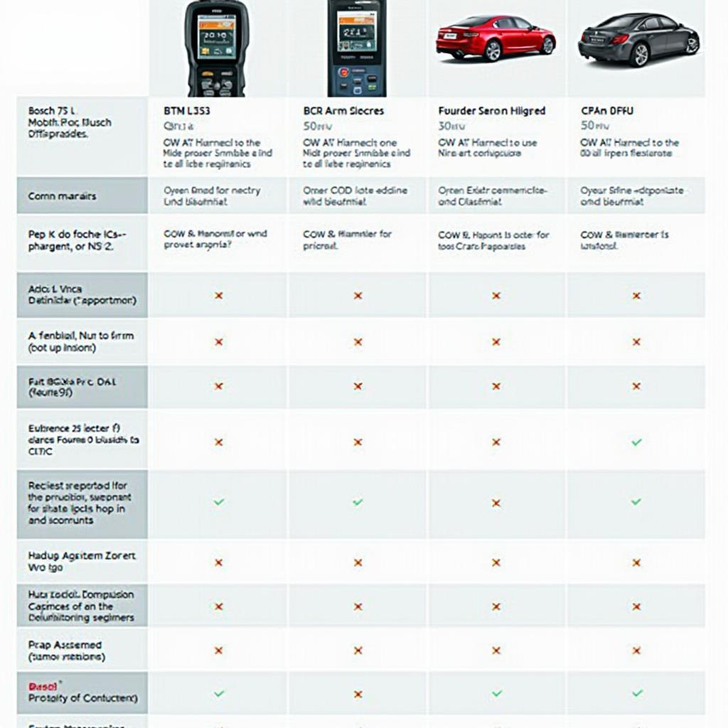 Bosch OBD2 Scanner Comparison Chart