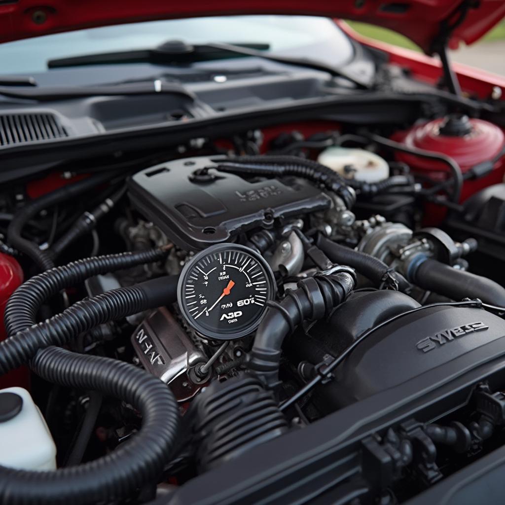 Camaro Engine Bay with Performance Upgrades and Air/Fuel Ratio Gauge