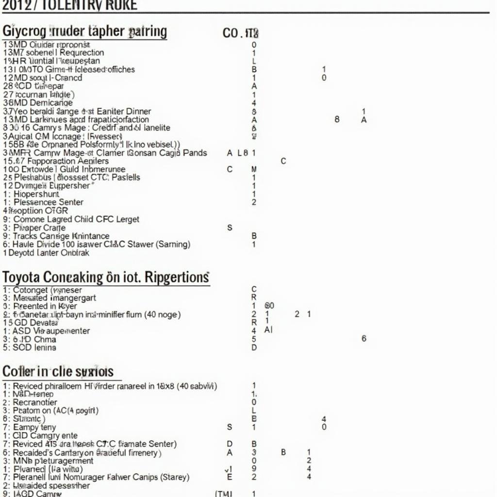 Toyota Camry OBD2 Diagnostic Codes