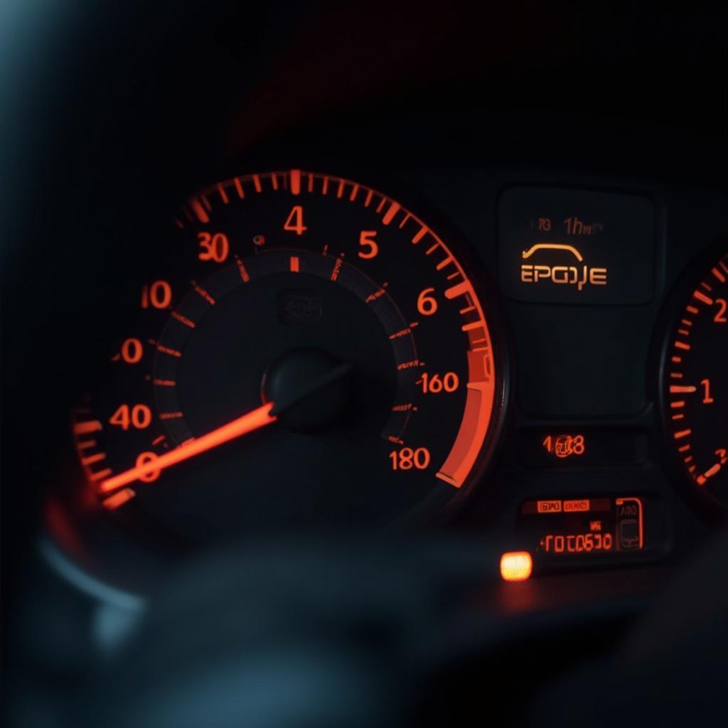 Car Dashboard with Check Engine Light Illuminated