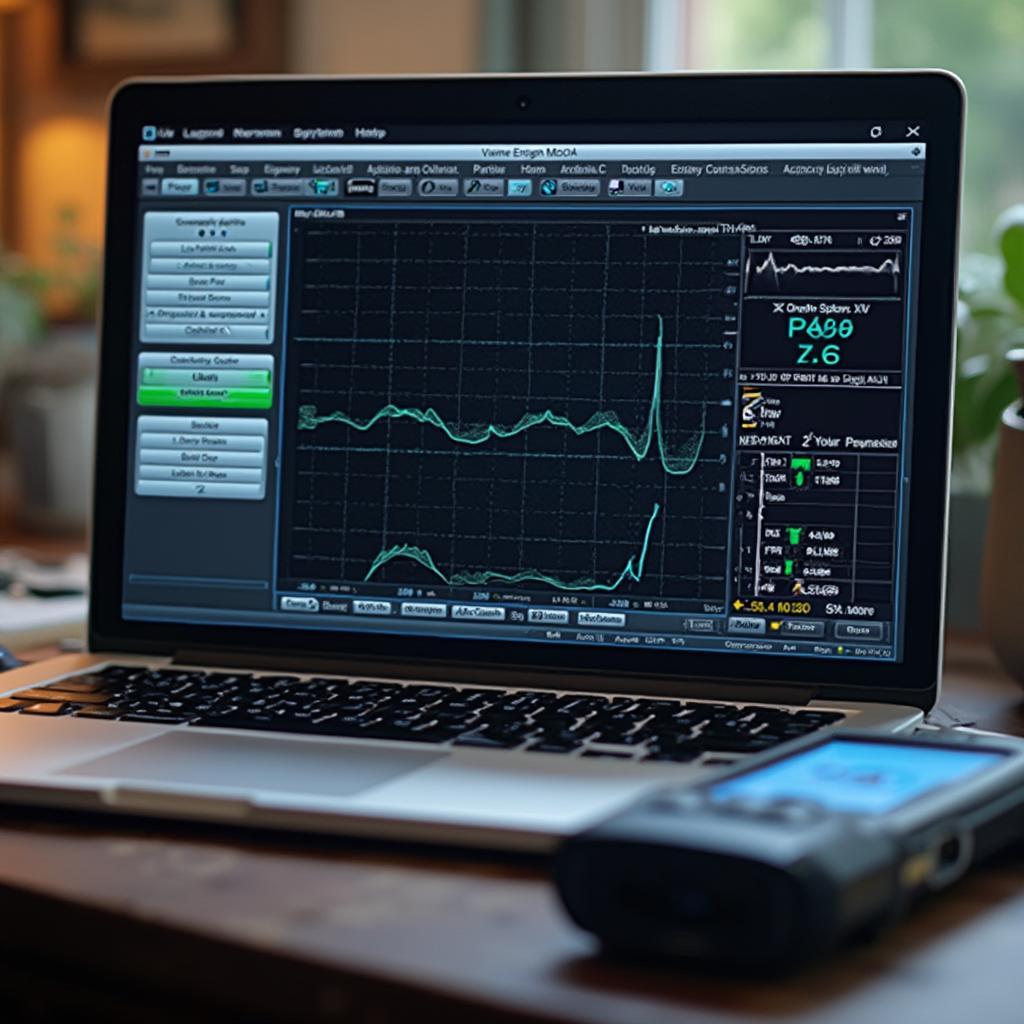 Car diagnostic software on a laptop displaying vehicle data.