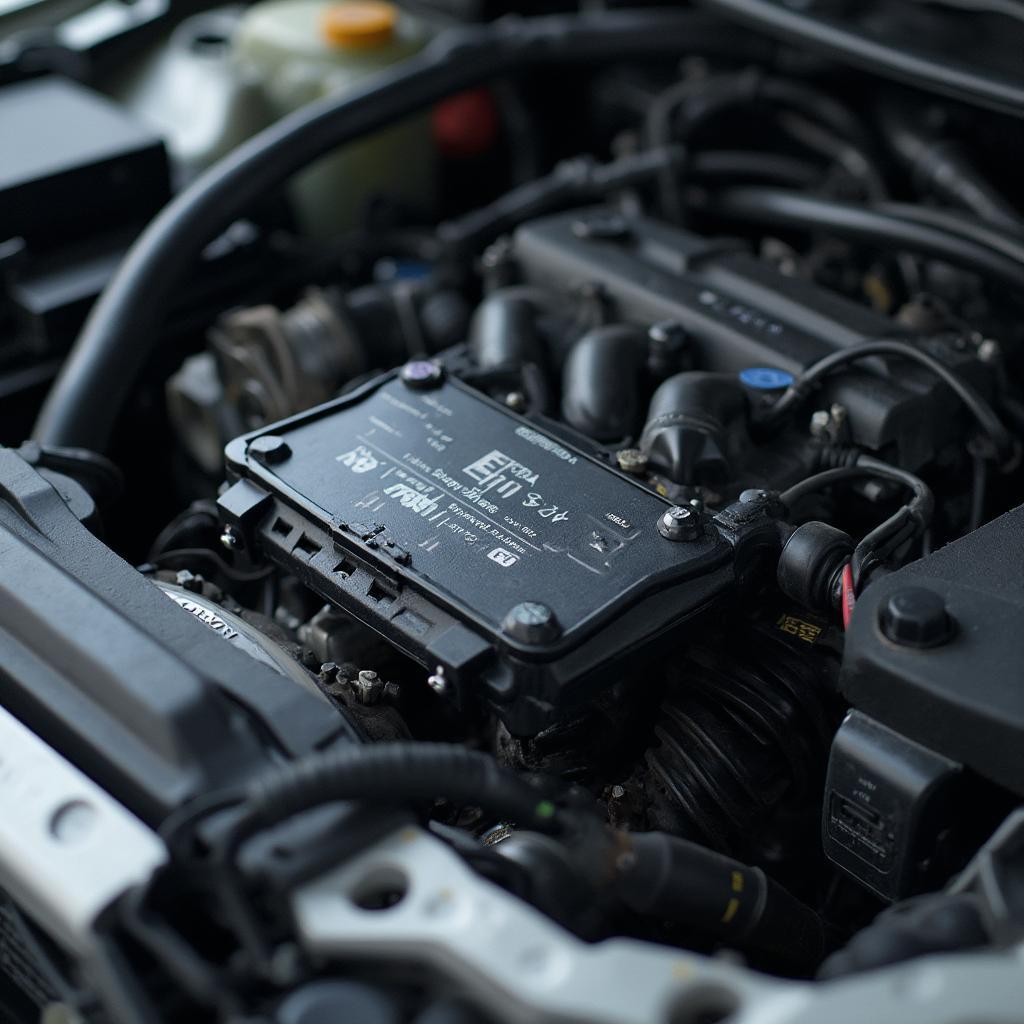 Car engine with the ECU highlighted