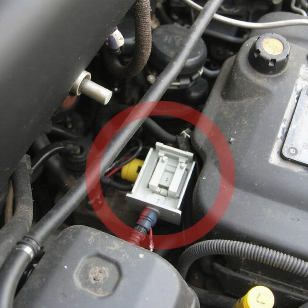 Car Engine with OBD2 Port Highlighted