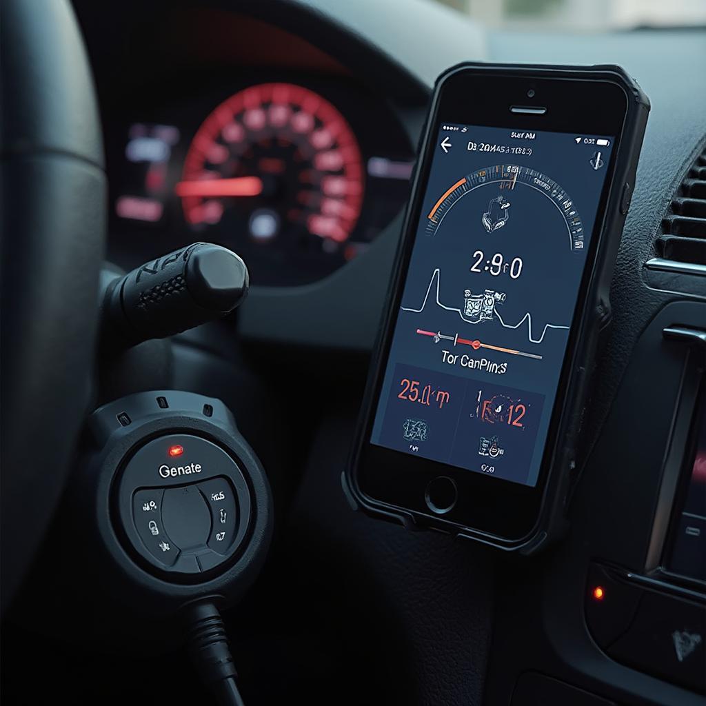 Car Wifi Plug In OBD2 Scanner Connected to Smartphone