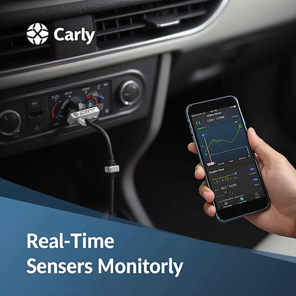 Carly OBD2 Adapter and Smartphone Displaying Live Data