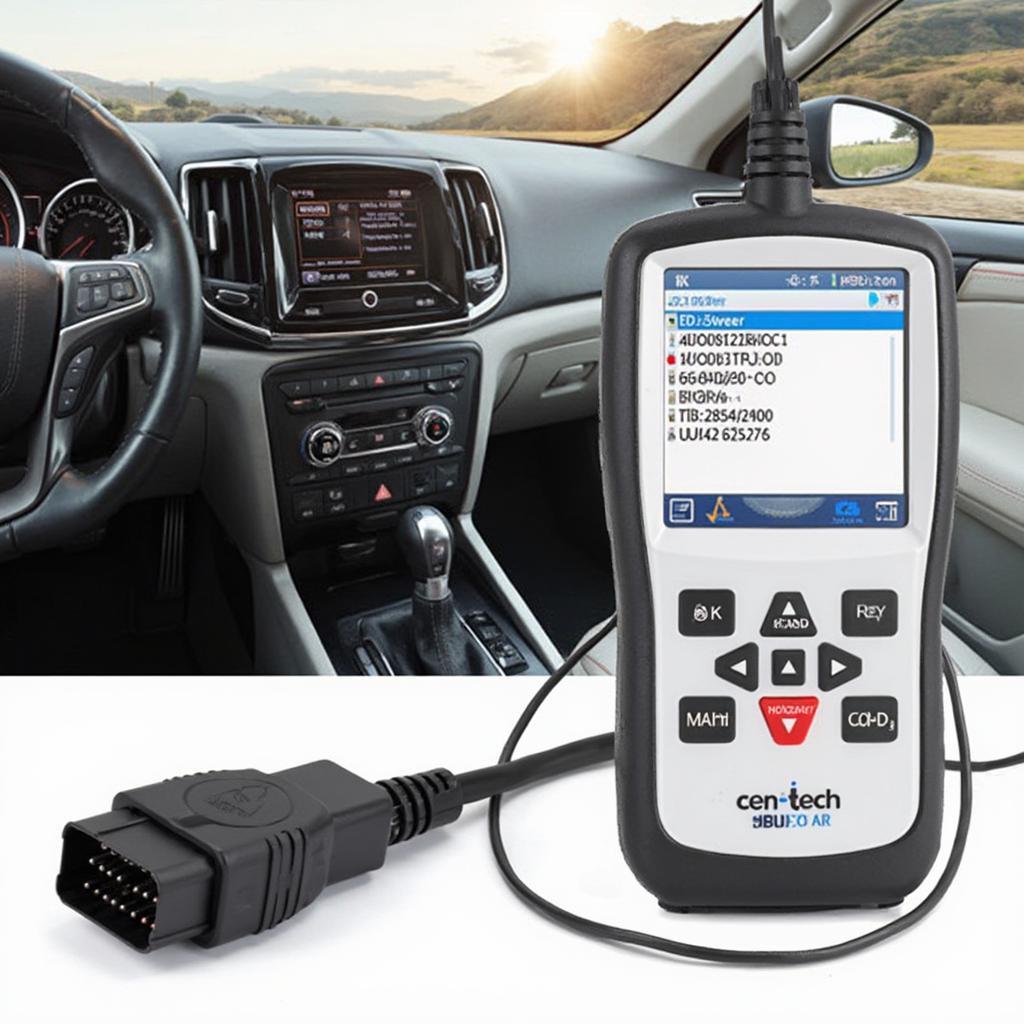 Cen Tech 98614 OBD2 Scanner Connected to Car