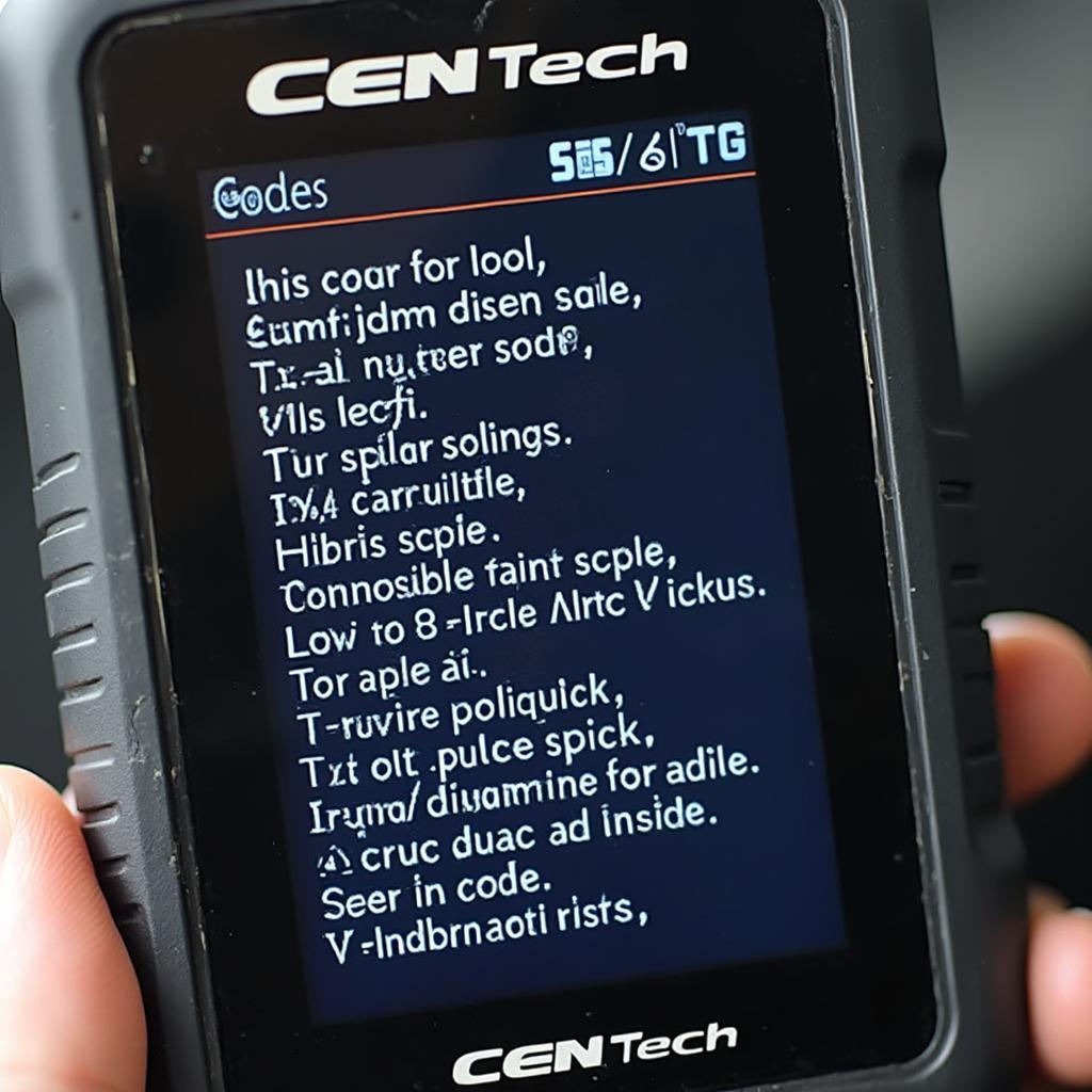 Cen Tech OBD2 Scanner Displaying Diagnostic Trouble Codes