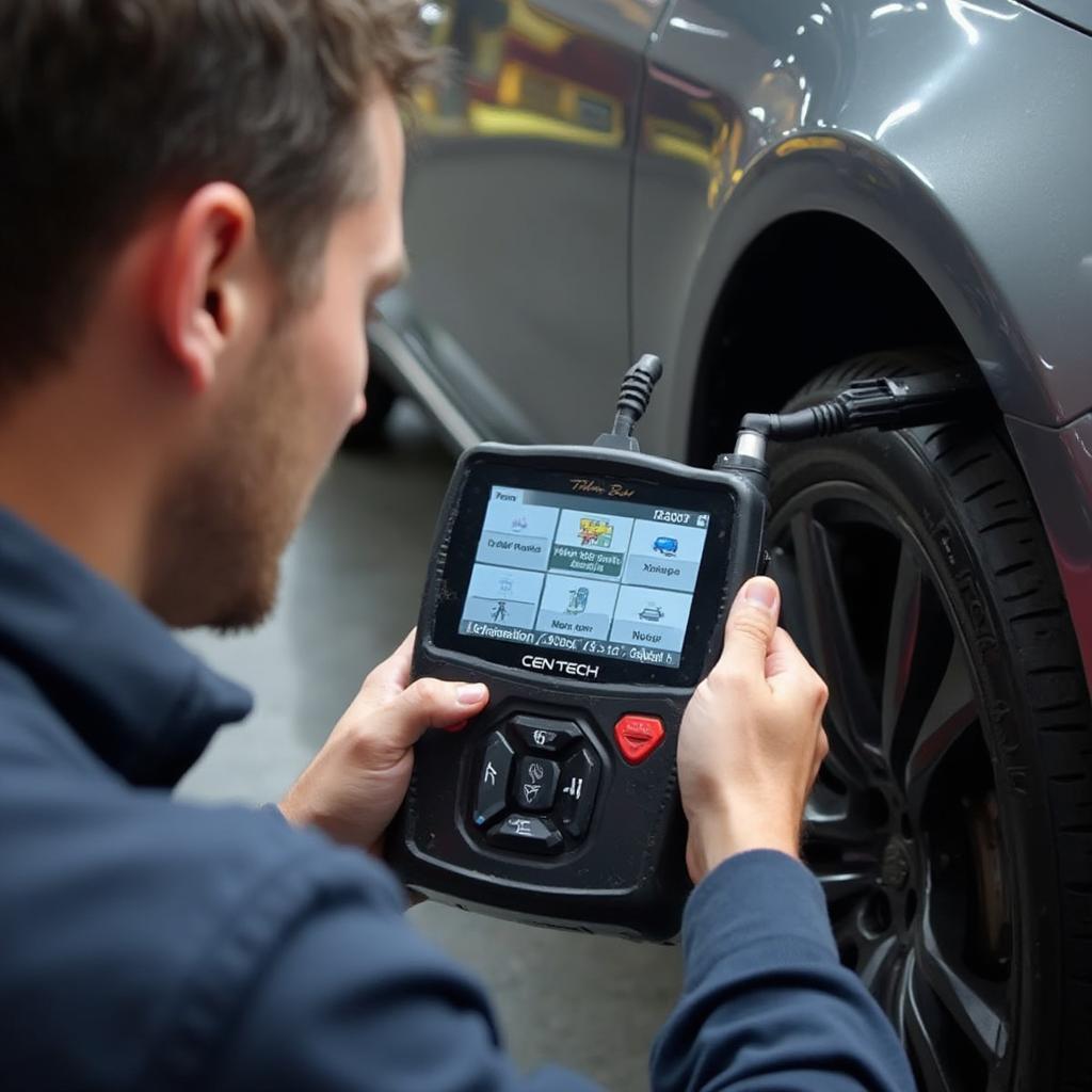 Mechanic Using a Cen-Tech OBD2 Scanner