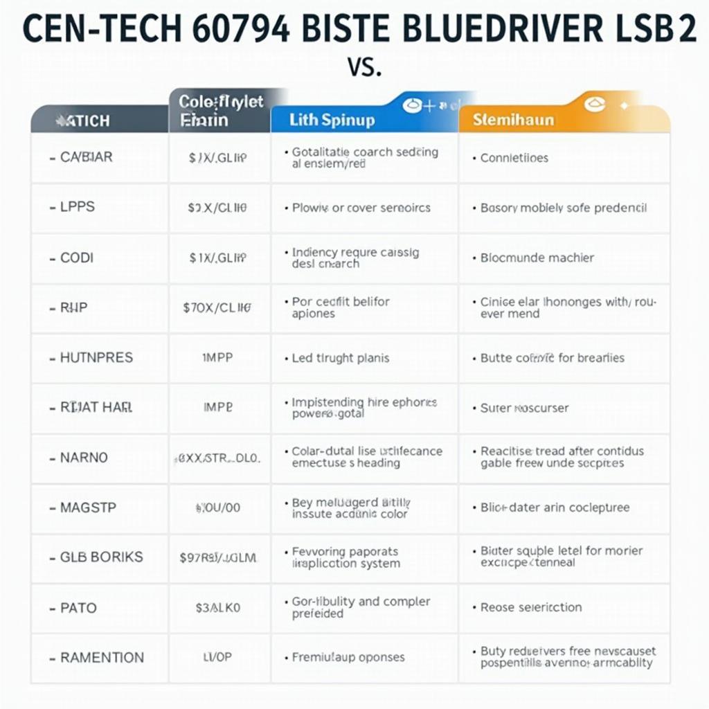 Cen-Tech vs. BlueDriver Feature Comparison Table